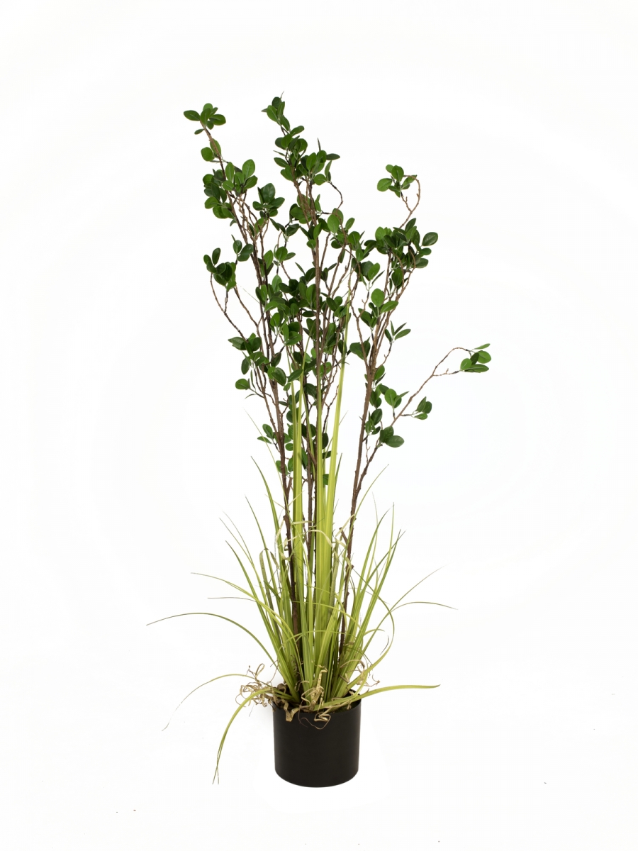 EUROPALMSEvergreen shrub with grass, artificial plant, 120cm