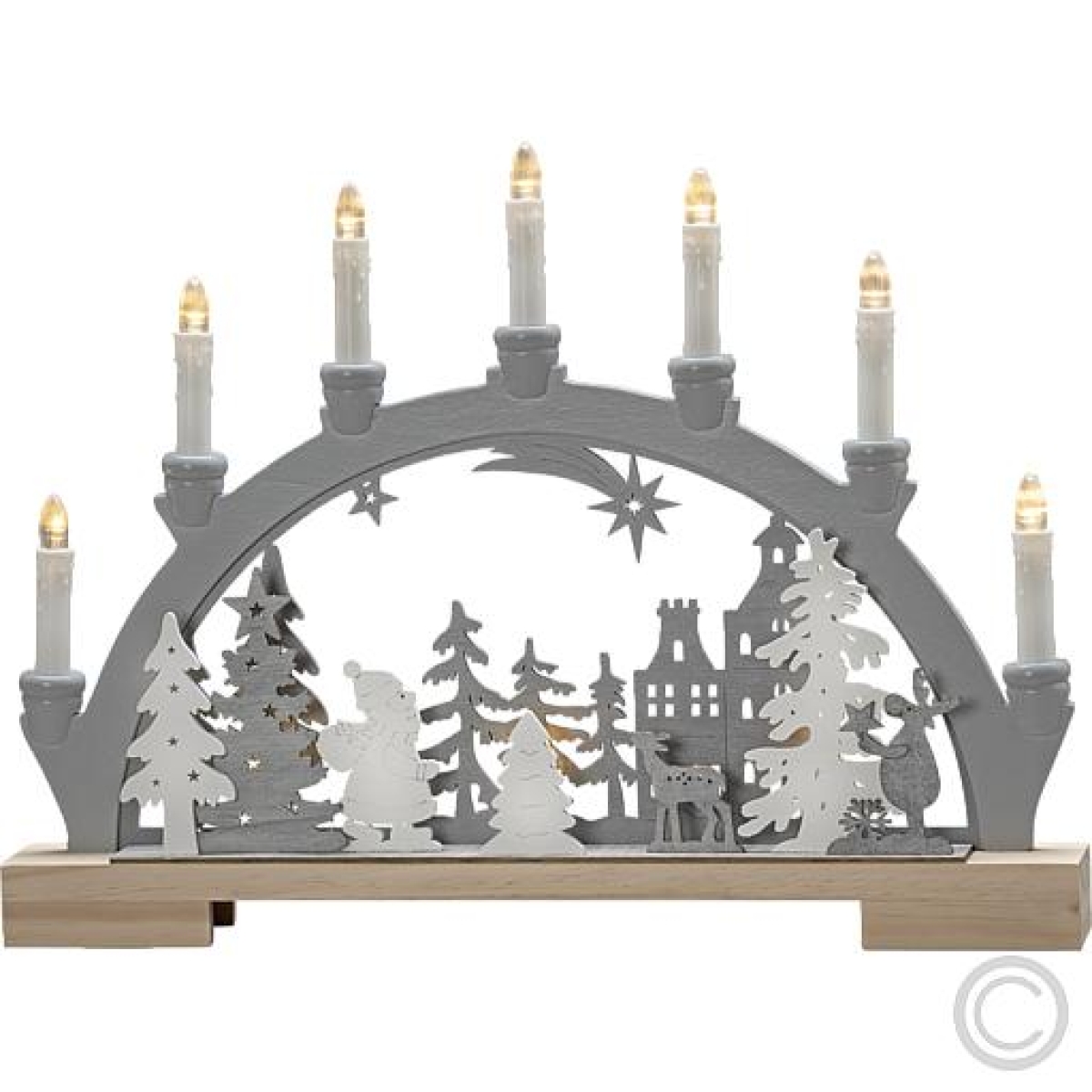 KonstsmideLED wooden chandelier Hikers in the forest with animals battery-operated 7 flames 35x33cm gray 3260-320Article-No: 831715