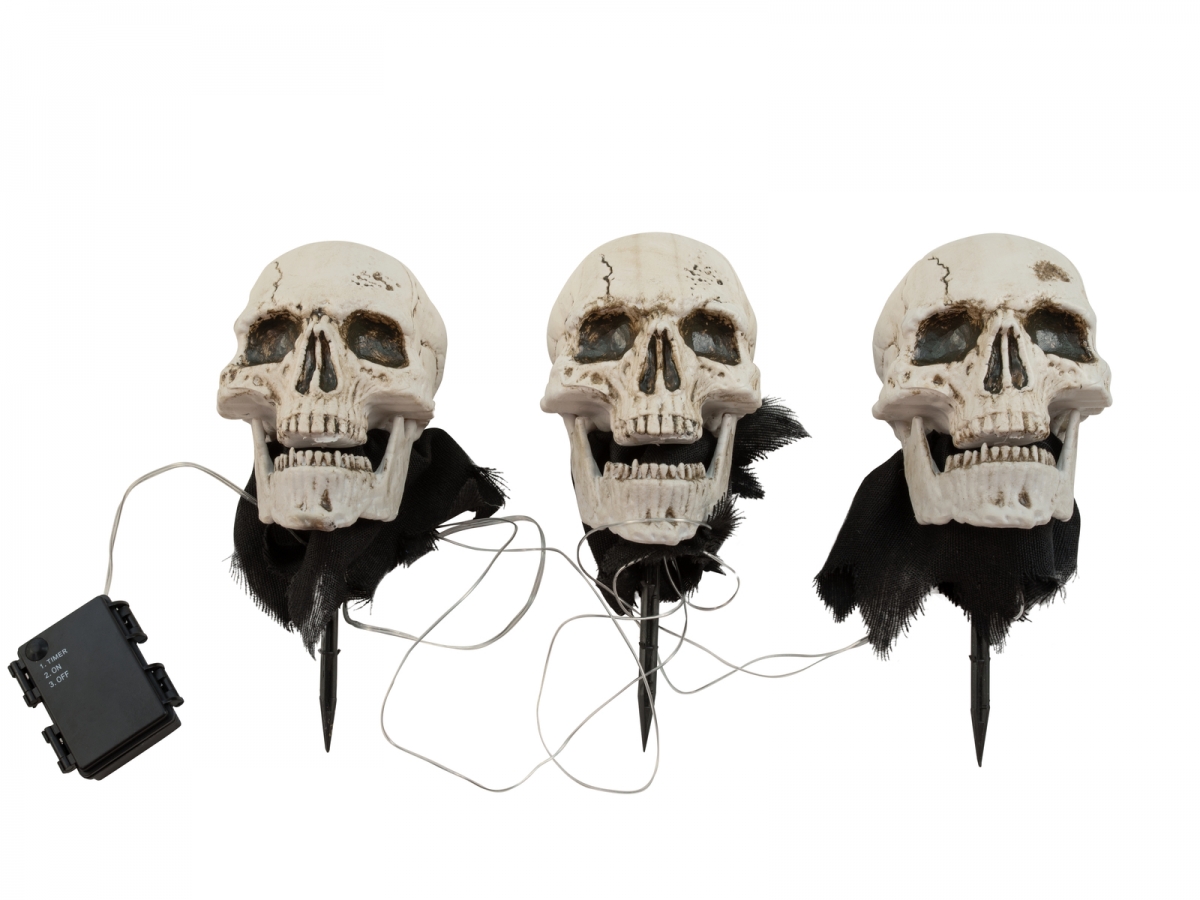 EUROPALMSHalloween Skeleton Head with Stake, Set of 3, 29cm