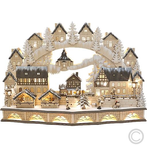 SAICOLED wooden candle arch XL Winterstadt 18 flames 74x52cm natural CW25-9319Article-No: 839035