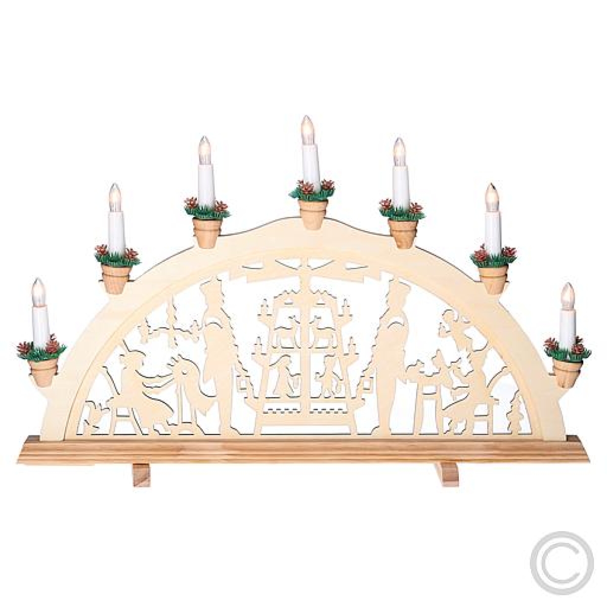 HeinzWooden candle arch Pyramid with 7 top candles 34V/3W E10 58x36cm natural 10412Article-No: 844365