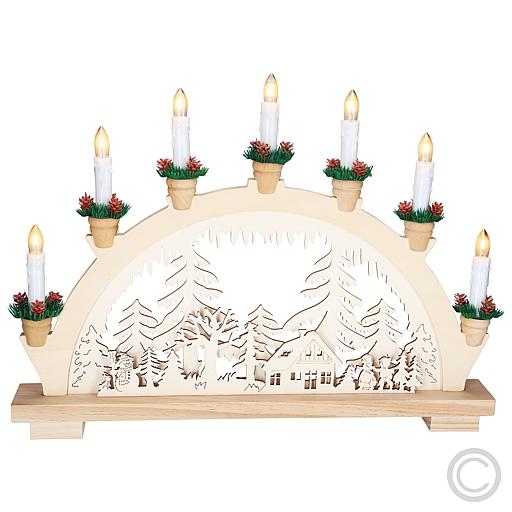 HeinzWooden candle arch Waldhaus with 7 top candles 34V/3W E10 45x34cm natural 10710Article-No: 844450