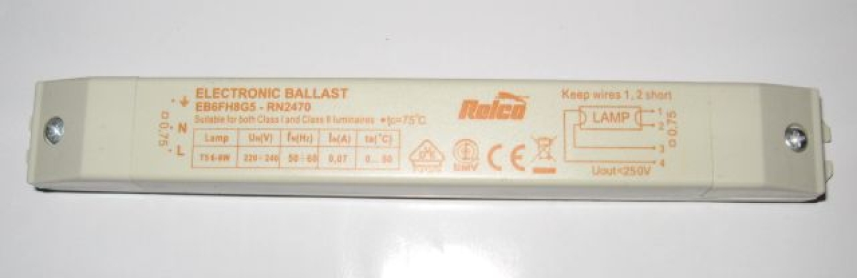 RelcoElektronisches Mini-Vorschaltgerät EB6FH8G5 für T5 Leuchtstofflampen 6-8WArtikel-Nr: RN2470L