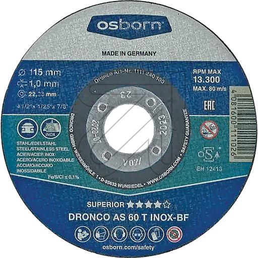 DroncoCutting disc for steel INOX 115x1.0mmArticle-No: 752270L