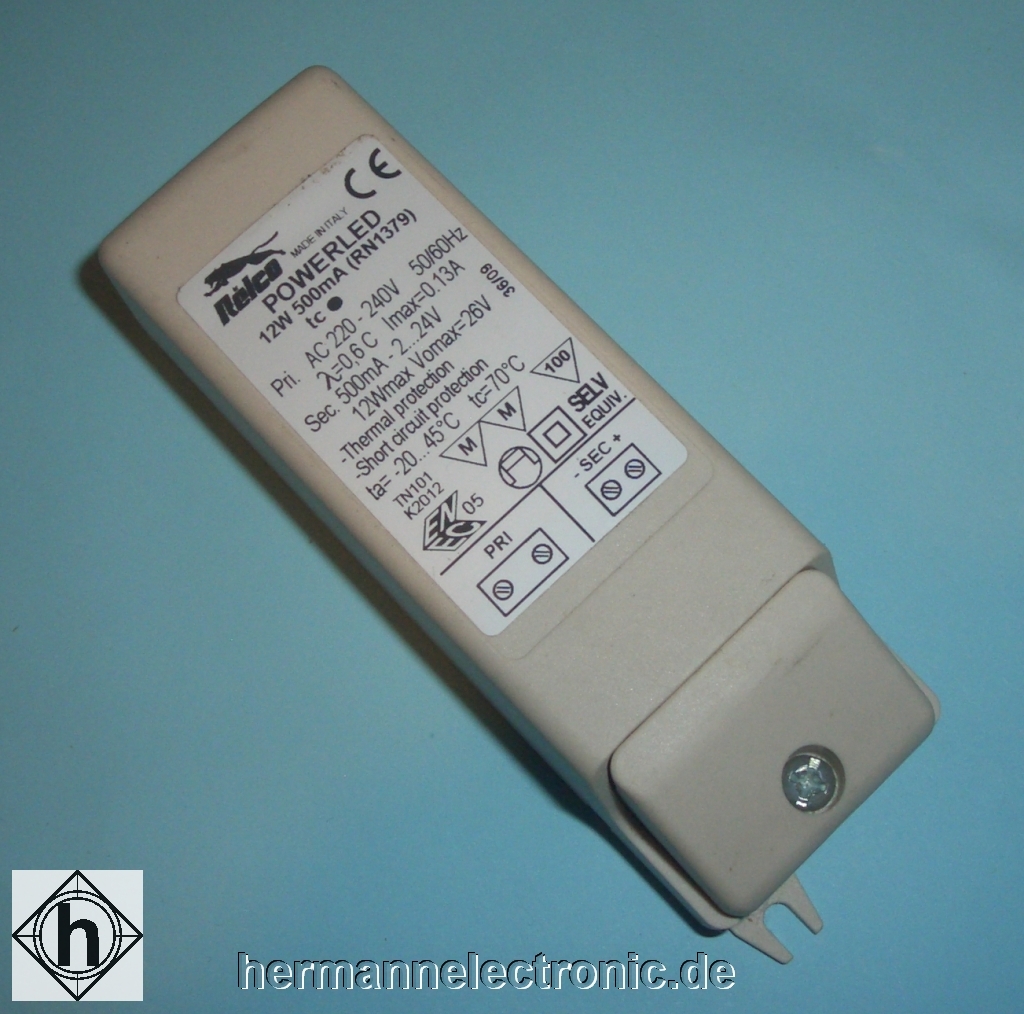 RelcoPOWERLED 12W 500mA RN1379, power supply for power LEDArticle-No: RN1379L