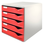 LEITZDrawer set mail set, 5 drawers, light gray/red 5280-00-25Article-No: 4002432324392