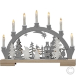 KonstsmideLED wooden chandelier Hikers in the forest with animals battery-operated 7 flames 35x33cm gray 3260-320