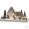 KonstsmideLED wooden chandelier Forest houses with reindeer 6 flames 28x14cm matt/brown 3282-210